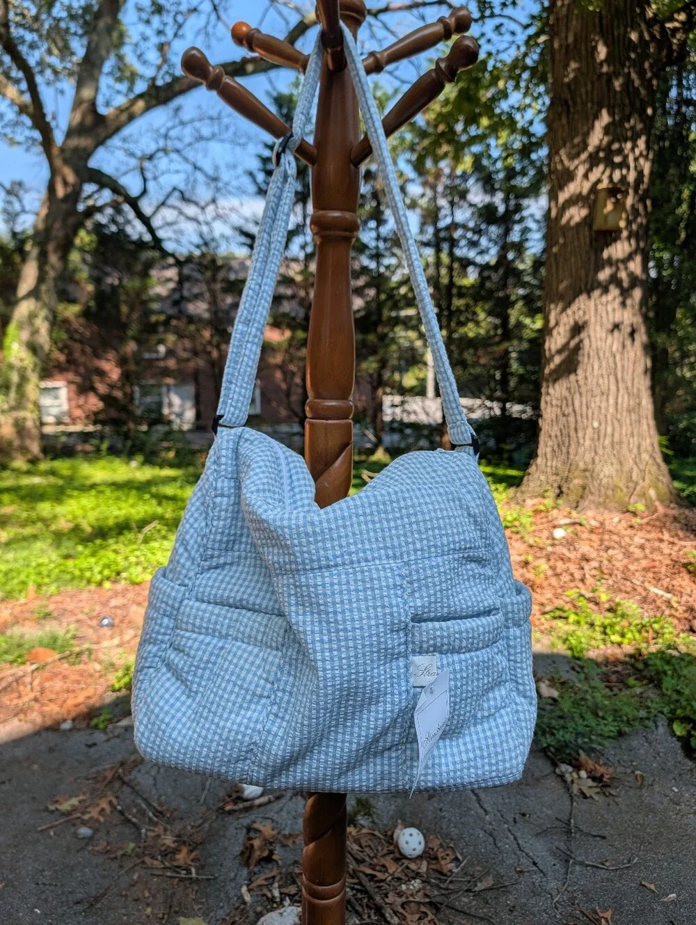 Vintage Strasburg Children Seersucker Diaper Bag, Travel Bag w/Giraffe Applique